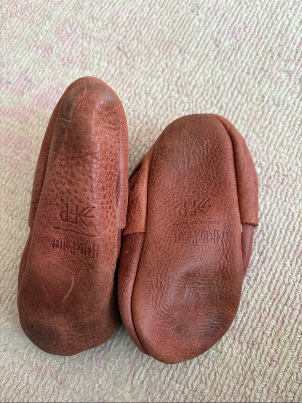 Freshly Picked Brown Leather Baby Moccasins with Black Symbol